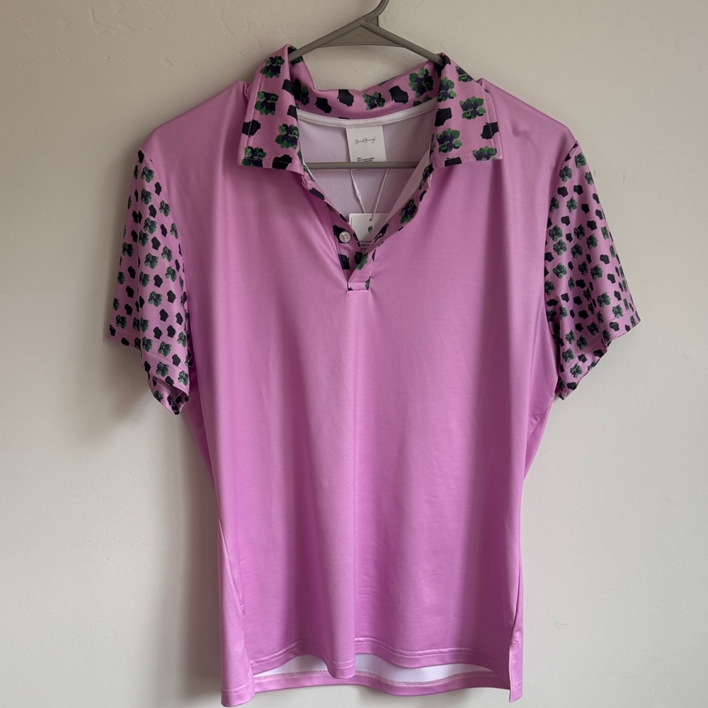 Wisconsin Pink Polo Shirt with Patterned Sleeves